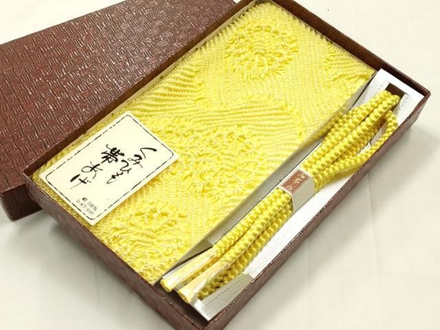 平和屋着物●和装小物　帯締め・帯揚げセット　丸組　柄絞り　花柄　菊　正絹　逸品　未使用　AABL9546ay