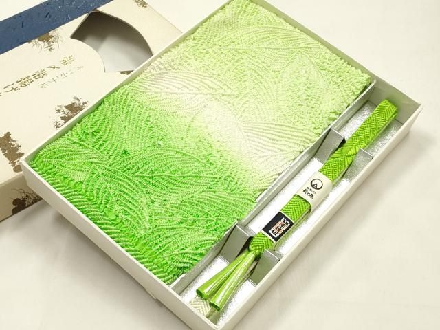 平和屋着物●和装小物　帯締め・帯揚げセット　笹浪組　柄絞り　葉尽くし　暈し染め　鈴乃屋扱い　正絹　逸品　未使用　AABL9550ay
