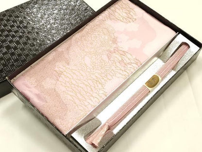 平和屋着物●和装小物　帯締め・帯揚げセット　平組　霞絵皿花文　金糸　金彩　暈し染め　正絹　逸品　未使用　AABL9553ay