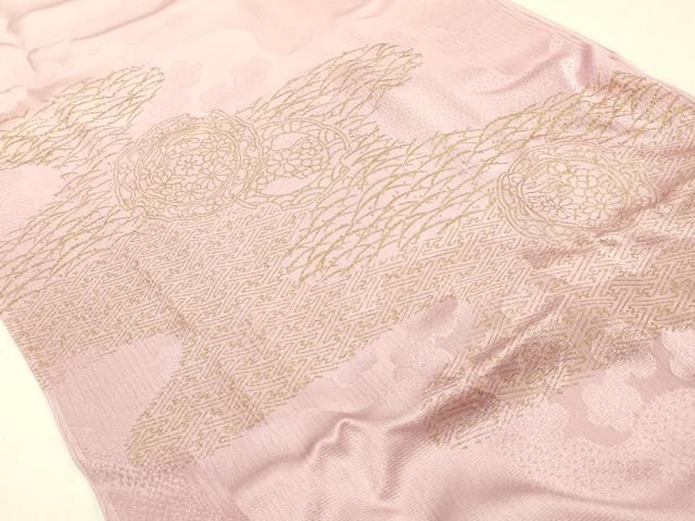 平和屋着物●和装小物　帯締め・帯揚げセット　平組　霞絵皿花文　金糸　金彩　暈し染め　正絹　逸品　未使用　AABL9553ay