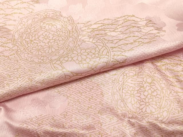 平和屋着物●和装小物　帯締め・帯揚げセット　平組　霞絵皿花文　金糸　金彩　暈し染め　正絹　逸品　未使用　AABL9553ay