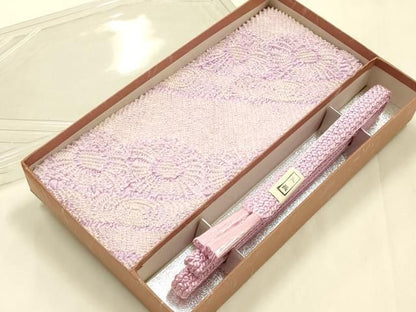 平和屋着物●和装小物　帯締め・帯揚げセット　平組　長尺　柄絞り　花柄　正絹　逸品　未使用　AABL9554ay