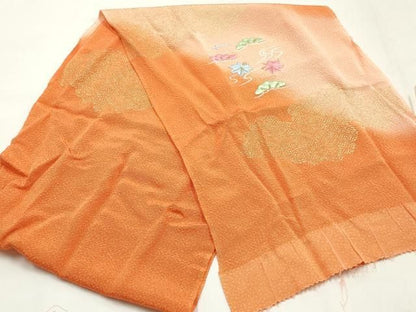 平和屋本店●和装小物　帯締め・帯揚げセット　笹浪組　刺繍　金糸　金彩　暈し染め　正絹　逸品　未使用　AABL9564ay