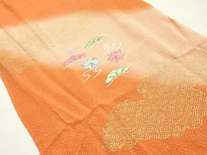 平和屋本店●和装小物　帯締め・帯揚げセット　笹浪組　刺繍　金糸　金彩　暈し染め　正絹　逸品　未使用　AABL9564ay