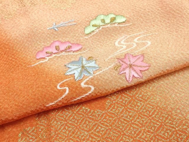 平和屋本店●和装小物　帯締め・帯揚げセット　笹浪組　刺繍　金糸　金彩　暈し染め　正絹　逸品　未使用　AABL9564ay