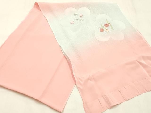 平和屋本店●和装小物　帯締め・帯揚げセット　高麗組 綾出し　刺繍　草花文　金糸　暈し染め　正絹　逸品　未使用　AABL9609ay