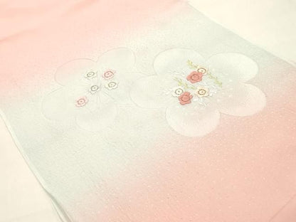平和屋本店●和装小物　帯締め・帯揚げセット　高麗組 綾出し　刺繍　草花文　金糸　暈し染め　正絹　逸品　未使用　AABL9609ay