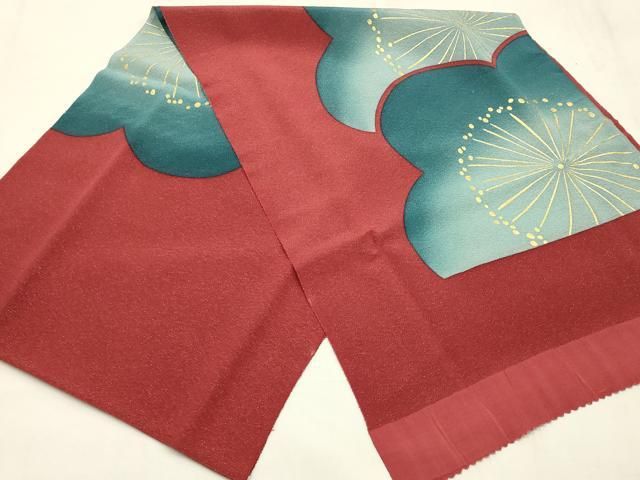 平和屋本店●和装小物　帯締め・帯揚げセット　高麗組　梅　金糸　金彩　金通し地　正絹　逸品　未使用　AABL9612ay