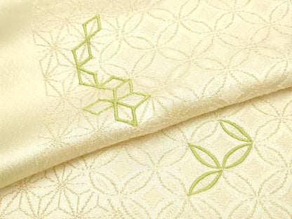 平和屋本店●和装小物　帯締め・帯揚げセット　高麗組　刺繍　七宝文　金糸　正絹　逸品　未使用　AABL9613ay