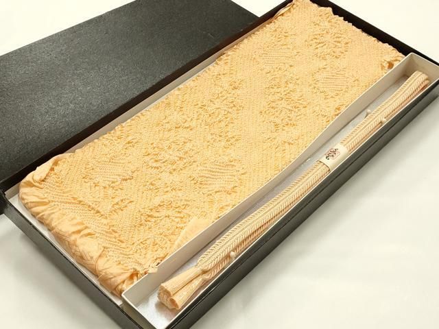 平和屋本店●和装小物　帯締め・帯揚げセット　平組　柄絞り　蔦草花文　正絹　逸品　未使用　AABL9620ay