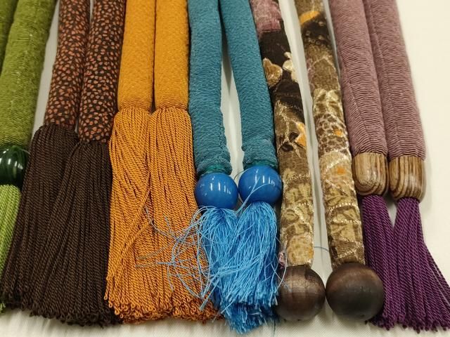 平和屋着物●和装小物　上質な帯締め10本セット　丸ぐけ　金糸　暈し染め　木玉　飾り玉　切り房・撚り房　正絹　逸品　AABL9623ay