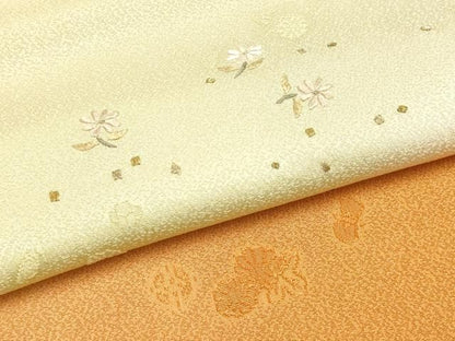 平和屋本店▼和装小物　帯揚げ　刺繍　草花文　金糸　暈し染め　正絹　逸品　AABL9633ay