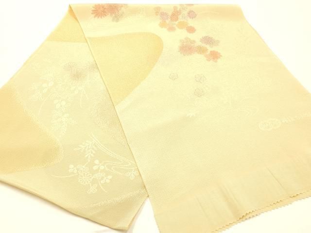 平和屋本店▼和装小物　帯揚げ　流水花文　丹後ちりめん　金糸　正絹　逸品　AABL9638ay