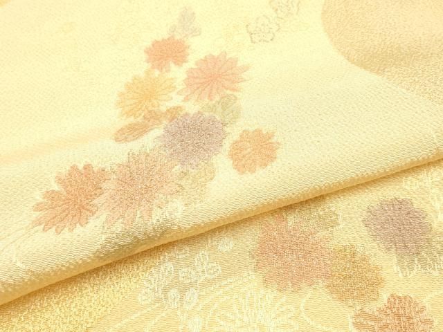 平和屋本店▼和装小物　帯揚げ　流水花文　丹後ちりめん　金糸　正絹　逸品　AABL9638ay