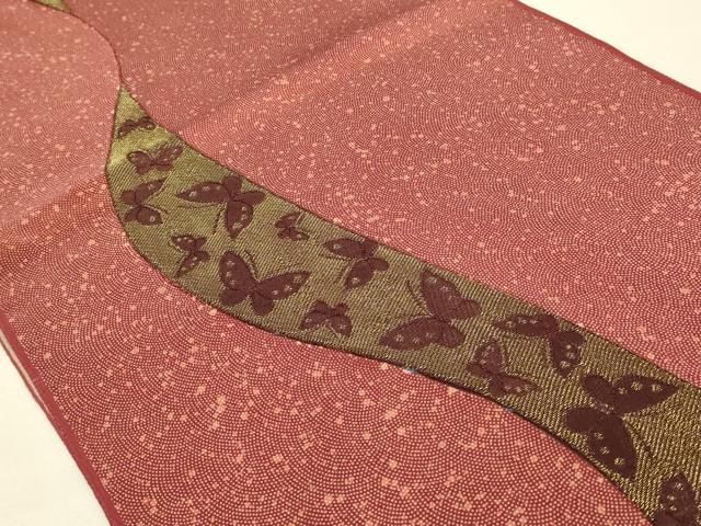 平和屋本店▼和装小物　帯揚げ　舞蝶文　鮫小紋柄　丹後ちりめん　金糸　正絹　逸品　AABL9640ay