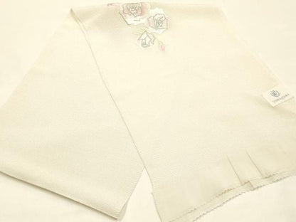 平和屋本店▼ブライダルファッションデザイナー・桂由美　和装小物　帯揚げ　刺繍　薔薇　バラ　正絹　逸品　未使用　AABL9641ay