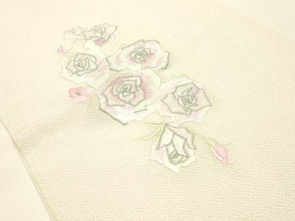 平和屋本店▼ブライダルファッションデザイナー・桂由美　和装小物　帯揚げ　刺繍　薔薇　バラ　正絹　逸品　未使用　AABL9641ay
