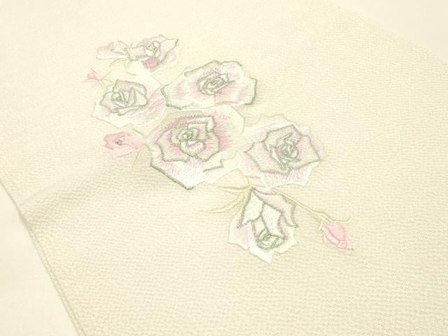 平和屋本店▼ブライダルファッションデザイナー・桂由美　和装小物　帯揚げ　刺繍　薔薇　バラ　正絹　逸品　未使用　AABL9641ay