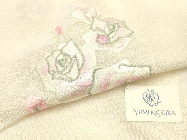 平和屋本店▼ブライダルファッションデザイナー・桂由美　和装小物　帯揚げ　刺繍　薔薇　バラ　正絹　逸品　未使用　AABL9641ay