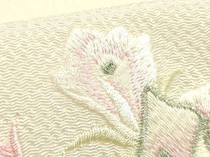 平和屋本店▼ブライダルファッションデザイナー・桂由美　和装小物　帯揚げ　刺繍　薔薇　バラ　正絹　逸品　未使用　AABL9641ay