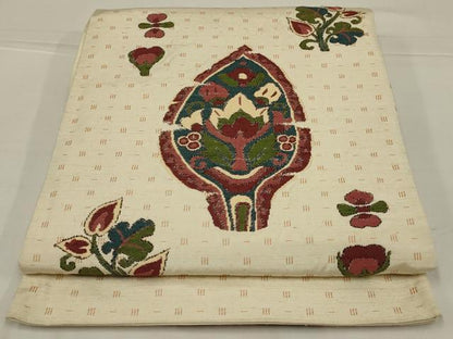 平和屋着物◎太鼓柄袋帯　紬地　草花文　正絹　逸品　AABL9802ou