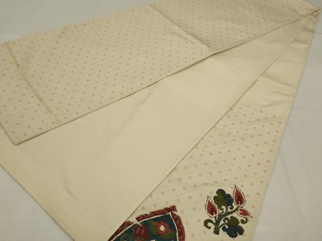 平和屋着物◎太鼓柄袋帯　紬地　草花文　正絹　逸品　AABL9802ou