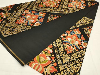 平和屋着物◎六通柄　本袋帯　唐織　花菱文　黒地　金糸　AABL9804ou