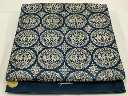 平和屋着物◎西陣　六通柄袋帯　鳥獣丸文　銀糸　正絹　逸品　未使用　AABL9809ou