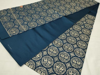 平和屋着物◎西陣　六通柄袋帯　鳥獣丸文　銀糸　正絹　逸品　未使用　AABL9809ou