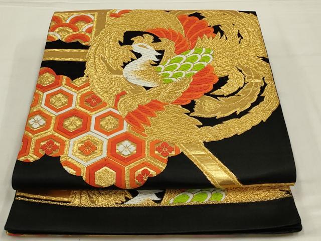 平和屋着物◎六通柄袋帯　唐織　吉祥舞蝶文　黒地　金糸　正絹　逸品　未使用　AABL9810ou