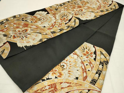 平和屋着物◎六通柄袋帯　唐織　更紗花文　黒地　金銀糸　正絹　逸品　AABL9811ou