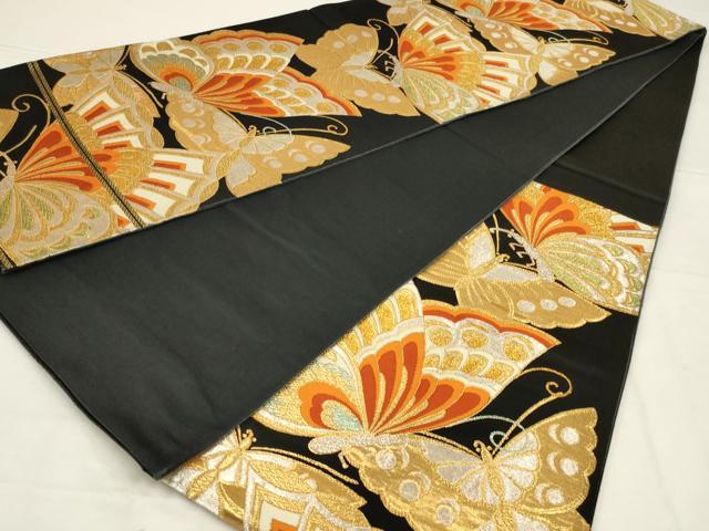 平和屋着物◎六通柄袋帯　唐織　舞蝶文　黒地　金銀糸　正絹　逸品　AABL9813ou