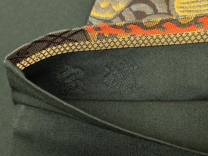 平和屋着物◎六通柄袋帯　仕覆文　黒地　金糸　正絹　逸品　AABL9816ou