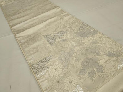 平和屋着物◎中国三大刺繍　相良刺繍　太鼓柄袋帯　花鳥文　銀糸　正絹　逸品　AABL9819ou