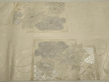 平和屋着物◎中国三大刺繍　相良刺繍　太鼓柄袋帯　花鳥文　銀糸　正絹　逸品　AABL9819ou