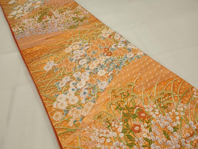 平和屋着物◎六通柄袋帯　唐織　草花文　金糸　正絹　逸品　AABL9820ou