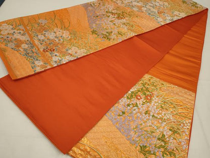 平和屋着物◎六通柄袋帯　唐織　草花文　金糸　正絹　逸品　AABL9820ou
