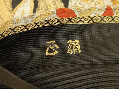 平和屋着物◎六通柄　本袋帯　唐織　更紗花文　黒地　金銀糸　正絹　逸品　AABL9822ou