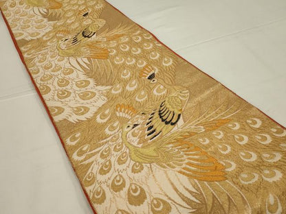 平和屋着物◎六通柄袋帯　孔雀文　金糸　正絹　逸品　AABL9825ou