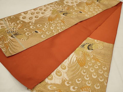 平和屋着物◎六通柄袋帯　孔雀文　金糸　正絹　逸品　AABL9825ou