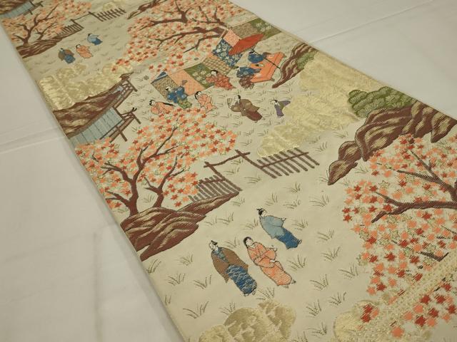 平和屋着物◎六通柄　京袋帯　唐織　人物風景文　金糸　正絹　逸品　AABL9832ou