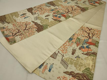 平和屋着物◎六通柄　京袋帯　唐織　人物風景文　金糸　正絹　逸品　AABL9832ou