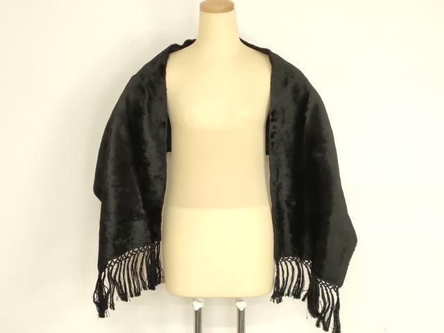 平和屋本店●ファッションデザイナー 花井幸子　和装小物　ショール　ファー　黒　逸品　AABL9975ay