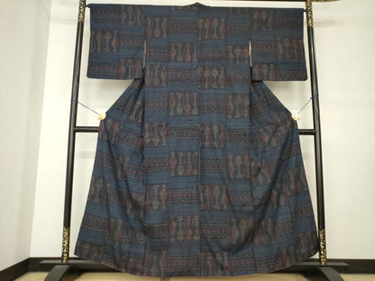 平和屋着物●本場結城紬　重要無形文化財　80亀甲　陶器文　正絹　逸品　AABM0007ck
