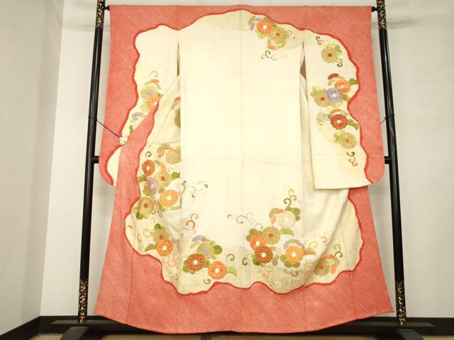 平和屋着物●豪華振袖　絞り　駒刺繍　花唐草文　金彩　正絹　逸品　AABM0008ck