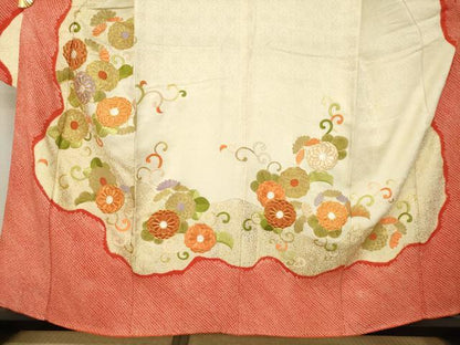 平和屋着物●豪華振袖　絞り　駒刺繍　花唐草文　金彩　正絹　逸品　AABM0008ck