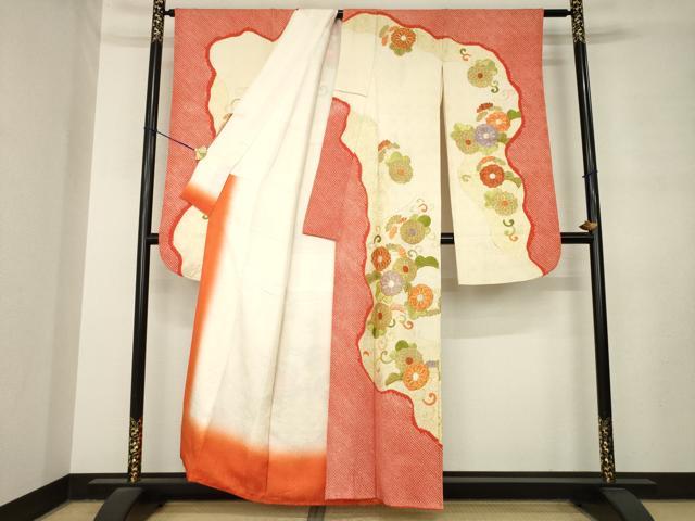 平和屋着物●豪華振袖　絞り　駒刺繍　花唐草文　金彩　正絹　逸品　AABM0008ck