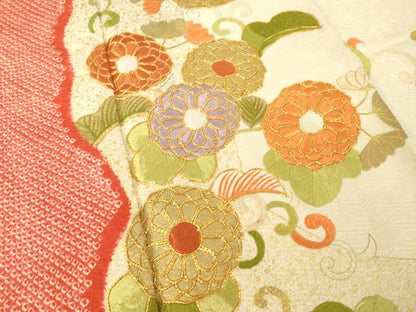 平和屋着物●豪華振袖　絞り　駒刺繍　花唐草文　金彩　正絹　逸品　AABM0008ck