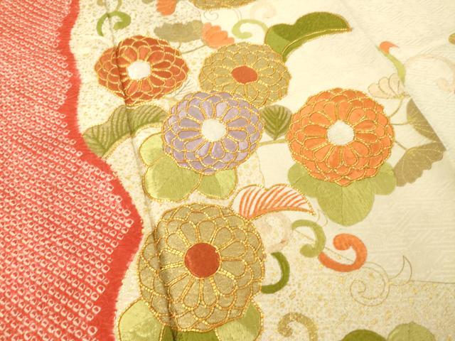 平和屋着物●豪華振袖　絞り　駒刺繍　花唐草文　金彩　正絹　逸品　AABM0008ck