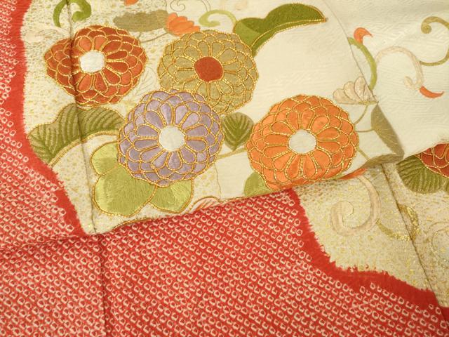 平和屋着物●豪華振袖　絞り　駒刺繍　花唐草文　金彩　正絹　逸品　AABM0008ck